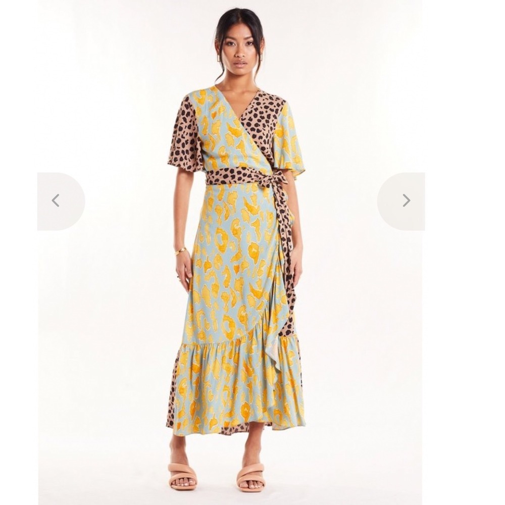 Never Fully Dressed Animal Cordelia Wrap Dress Blue Leopard US size 6